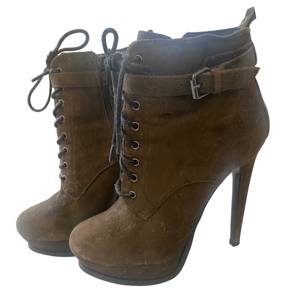 ALDO | Dark Olive Green Stiletto Heels Lace Up Combat Booties Size 7.5